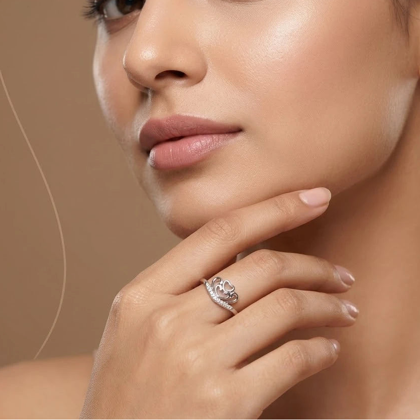 Royal Heart Crown Silver Ring 
