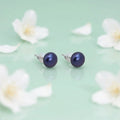 Royal Blue Pearl Stud Silver Earrings