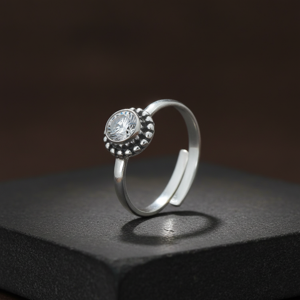 Shiny Crystal Stone Silver Ring