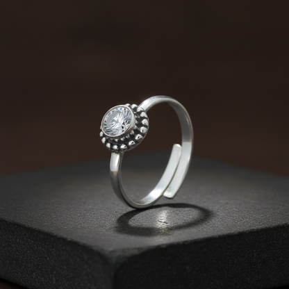 Shiny Crystal Stone Silver Ring