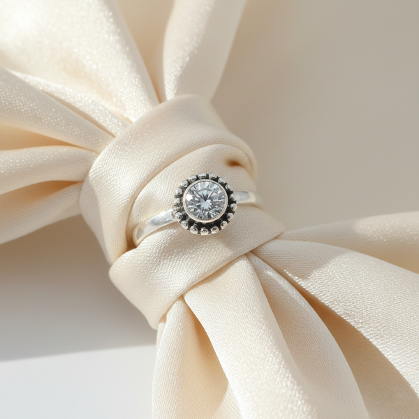 Shiny Crystal Stone Silver Ring