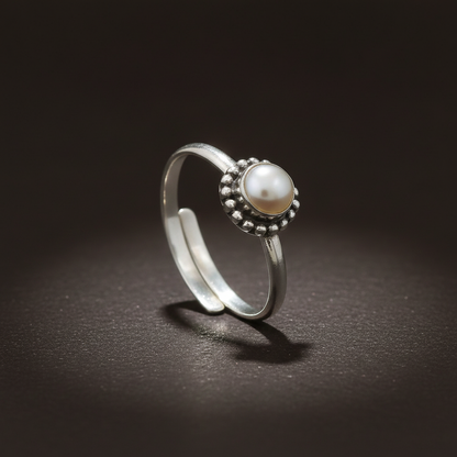 Shiny White Moti Silver Ring