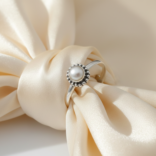 Shiny White Moti Silver Ring