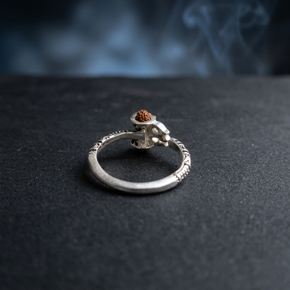 Shiv Silver Damru Ring with Rudraksha Bead