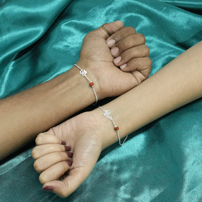 Shiv & Om Couple Silver Bracelets Adjustable Spiritual Band Set