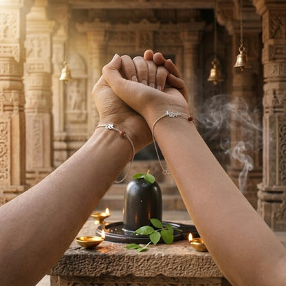 Shiv & Om Couple Silver Bracelets Adjustable Spiritual Band Set
