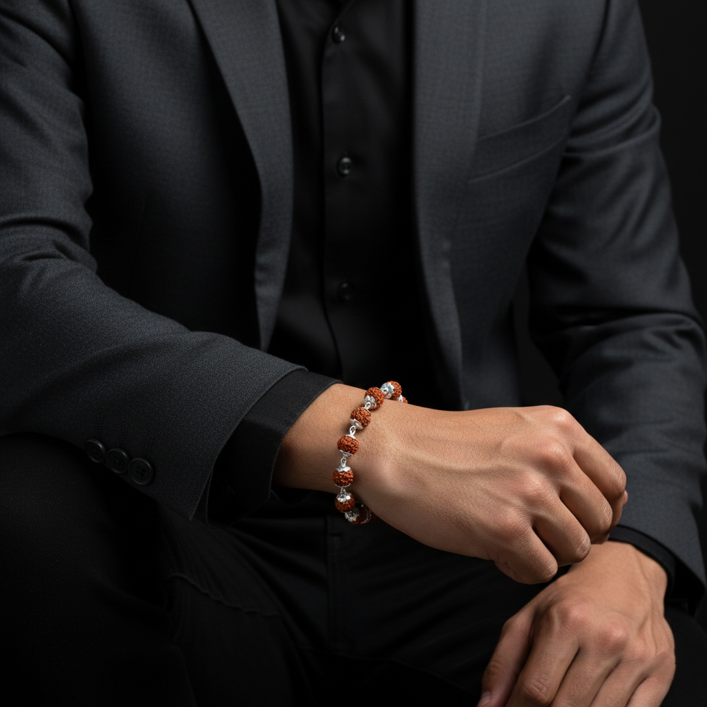 Shri Kedar Ruj Edition Silver Rudraksha Bracelet