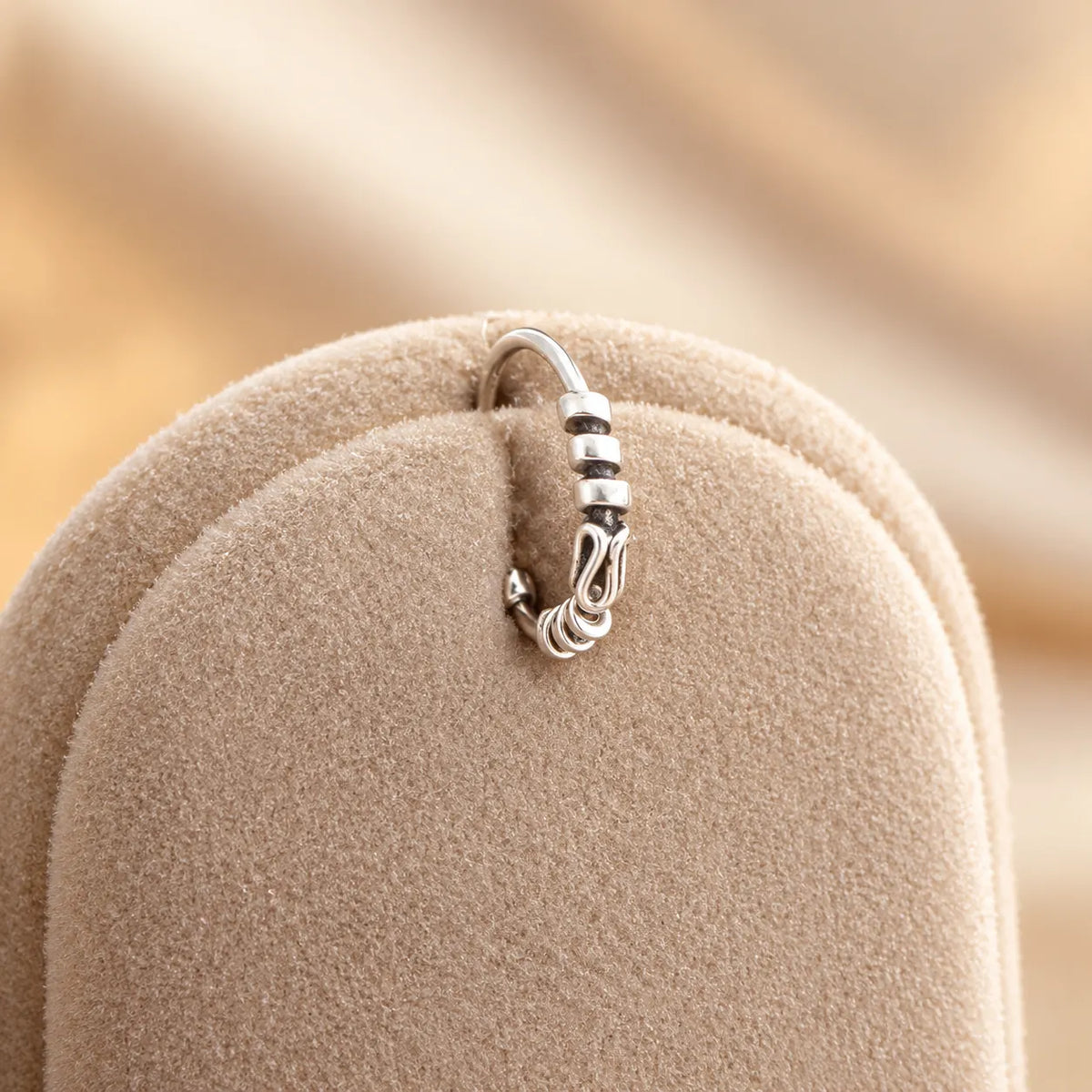 Silver-Tone Hoop Nose Ring with Beaded & Segmented Design