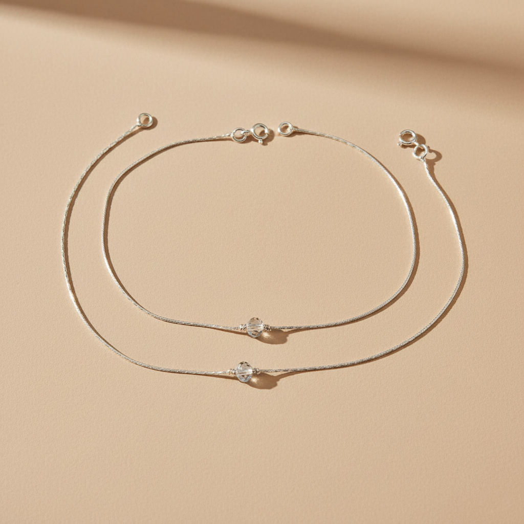 Silver Anklet with Sparkling Beads Lightweight & Graceful