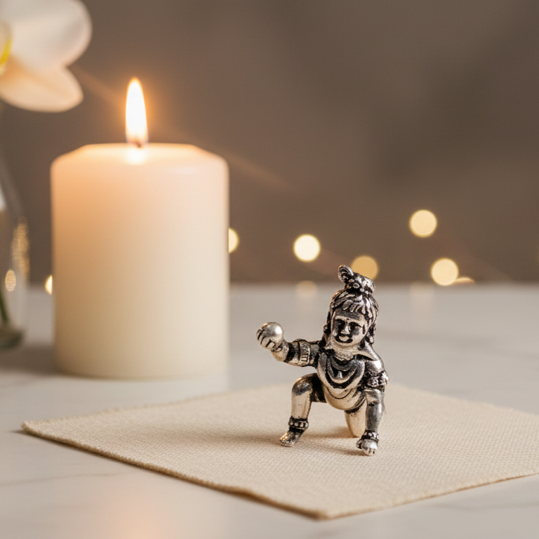 Silver Bal Krishna Idol Elegant Krishna Statue for Puja & Gifting