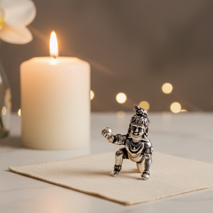 Silver Bal Krishna Idol Elegant Krishna Statue for Puja & Gifting