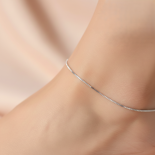 Silver Box Chain Anklet