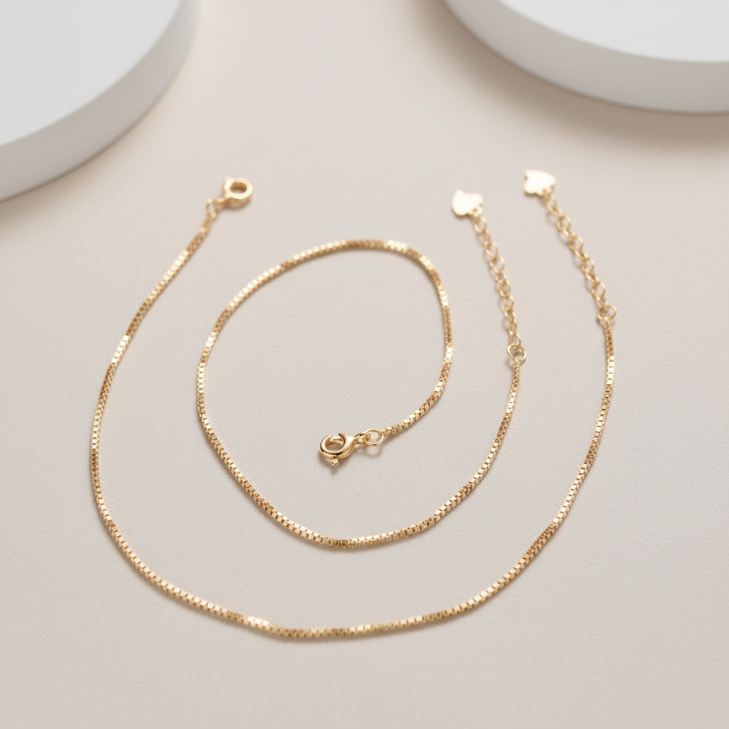 Silver Box Chain Anklet (Gold Polish)