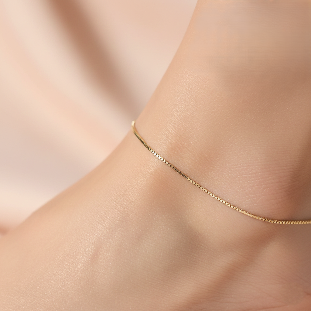 Silver Box Chain Anklet (Gold Polish)