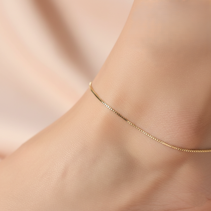 Silver Box Chain Anklet (Gold Polish)
