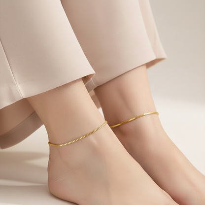 Silver Box Chain Anklet (Gold Polish)