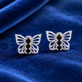 Silver Butterfly Black Stone Stud Earrings
