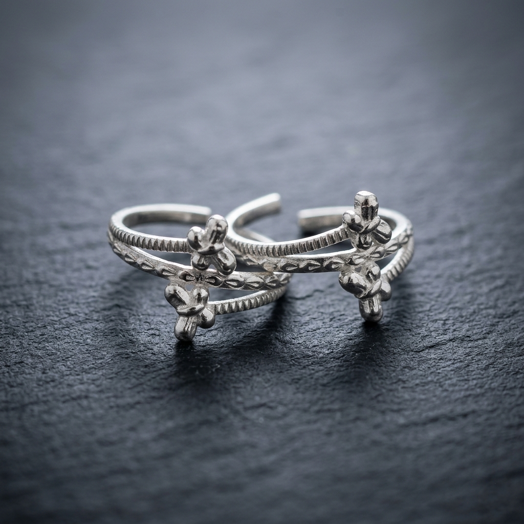 Silver Butterfly Cross Adjustable Toe Ring (Bichiya) for Women & Girls