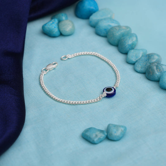 Silver Chain Bracelet with Blue Evil Eye Charm for women

