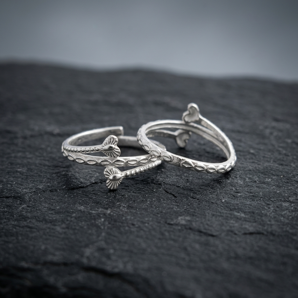 Silver Cross Heart Design Adjustable Toe Ring (Bichiya) for Women