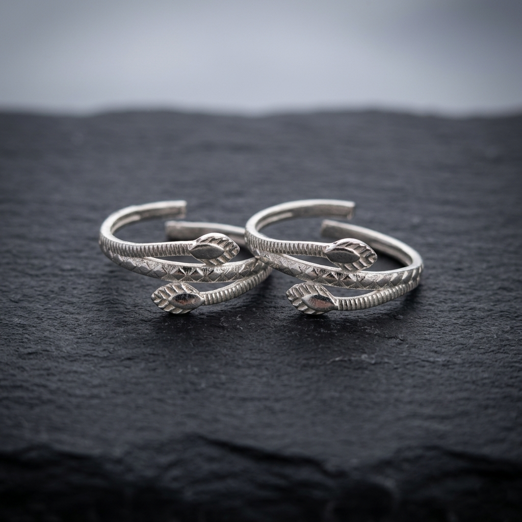 Silver Cross Leaf Design Adjustable Toe Ring (Bichiya) for Women