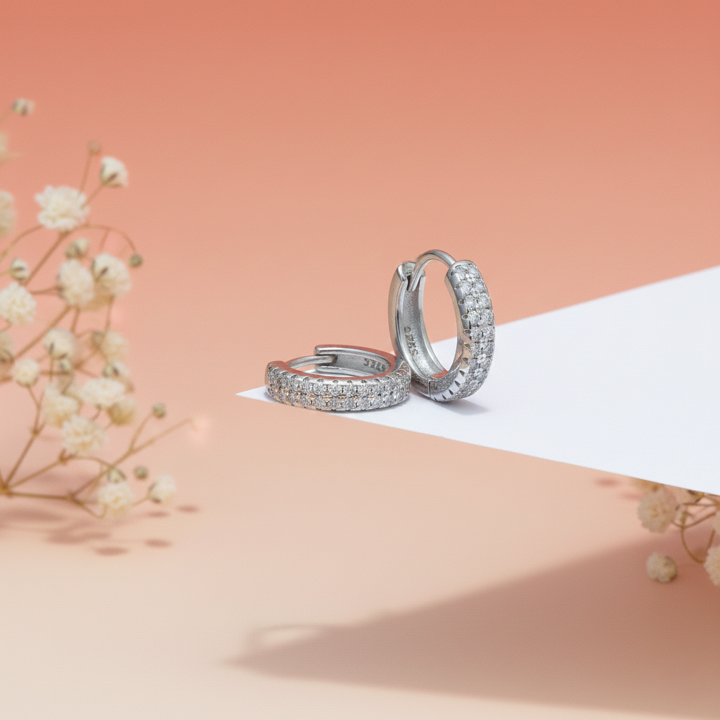 Silver Double-Row CZ Hoop Earrings