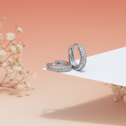 Silver Double-Row CZ Hoop Earrings