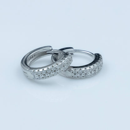 Silver Double-Row CZ Hoop Earrings