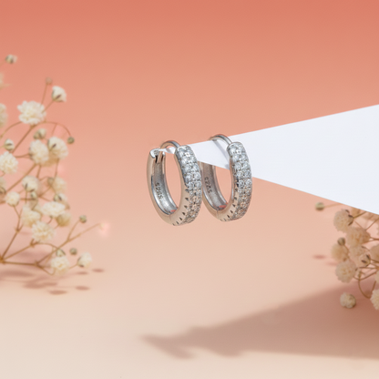 Silver Double-Row CZ Hoop Earrings