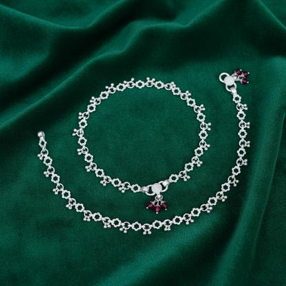 Silver Flower Design Payal Pair Elegant & Lightweight