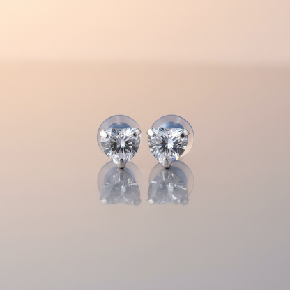 Silver Heart Earring-Cut Sparkle Studs