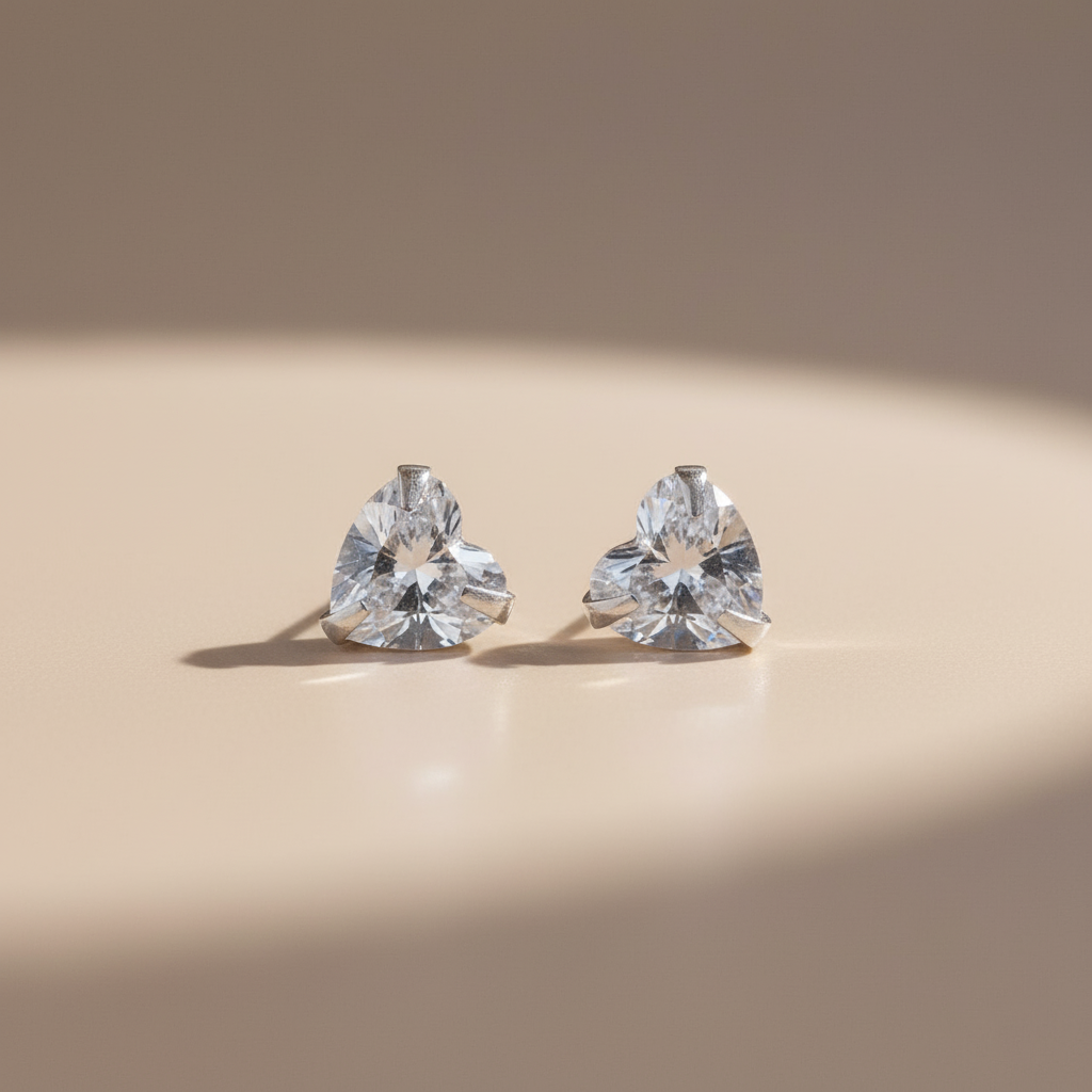 Silver Heart Earring-Cut Sparkle Studs