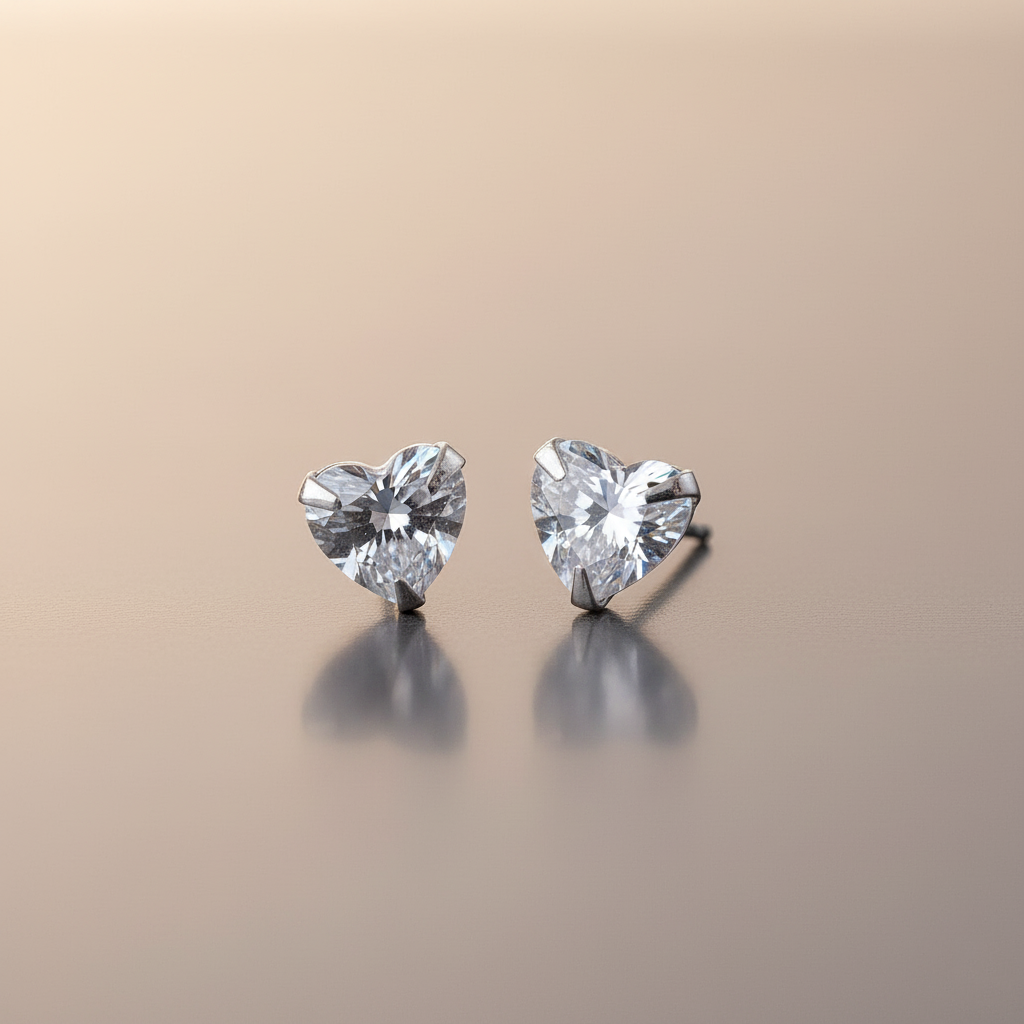 Silver Heart Earring-Cut Sparkle Studs