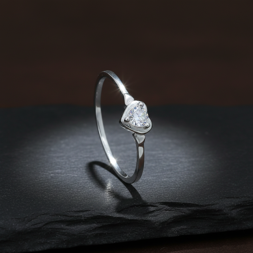 Silver Heart Solitaire Ring for Women