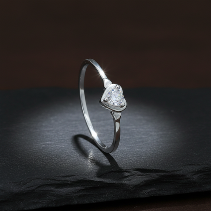 Silver Heart Solitaire Ring for Women