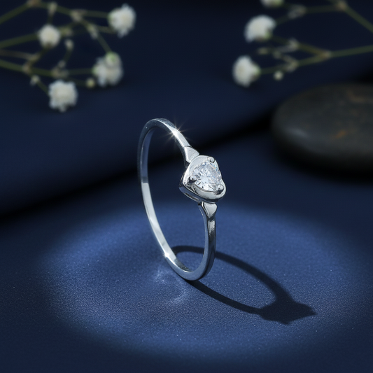 Silver Heart Solitaire Ring for Women
