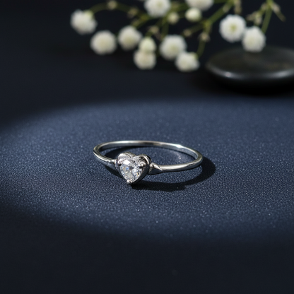 Silver Heart Solitaire Ring for Women