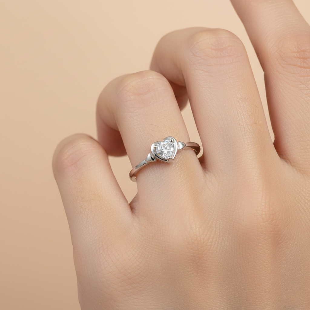 Silver Heart Solitaire Ring for Women