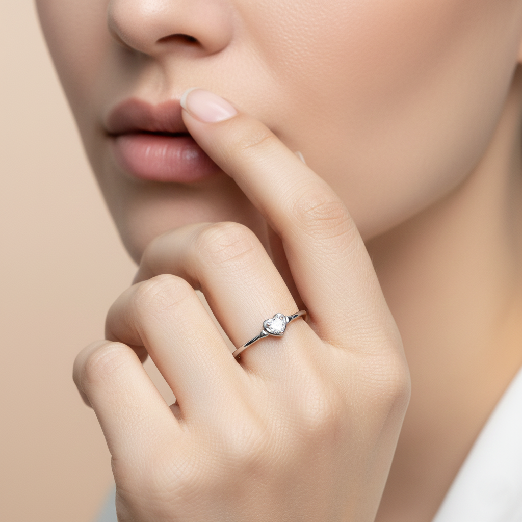 Silver Heart Solitaire Ring for Women