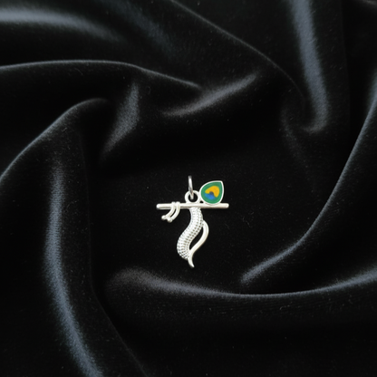 Silver Krishna Flute Pendant with Morpankh Design