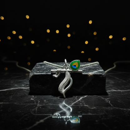 Silver Krishna Flute Pendant with Morpankh Design