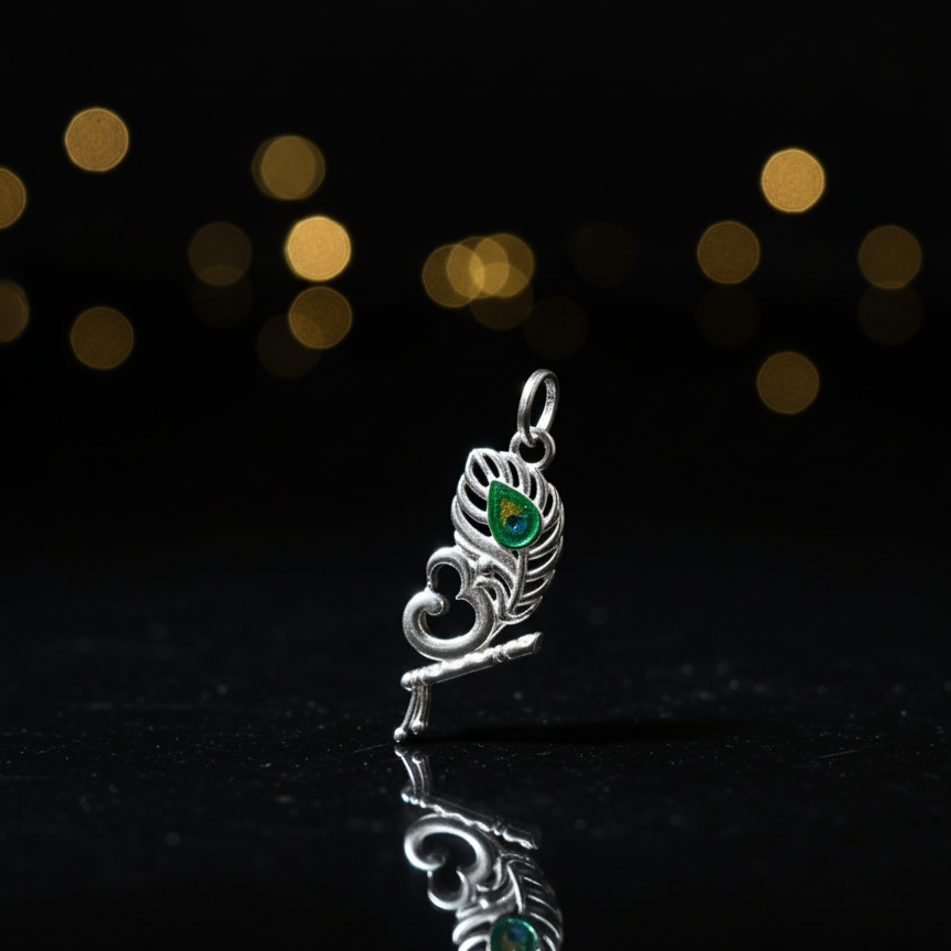 Silver Krishna Morpankh Pendant Special Elegant Necklace