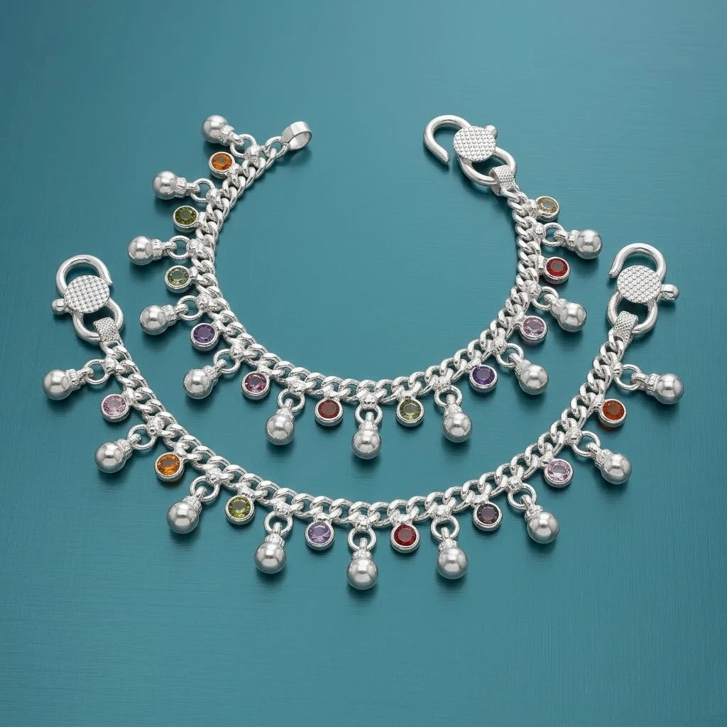 Silver Multicolor Baby Payal