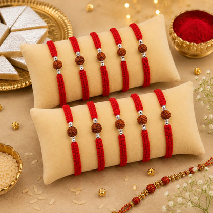 Silver Rakhi for Brother Rudraksha & Bud Accents