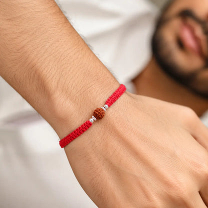 Silver Rakhi for Brother Rudraksha & Bud Accents