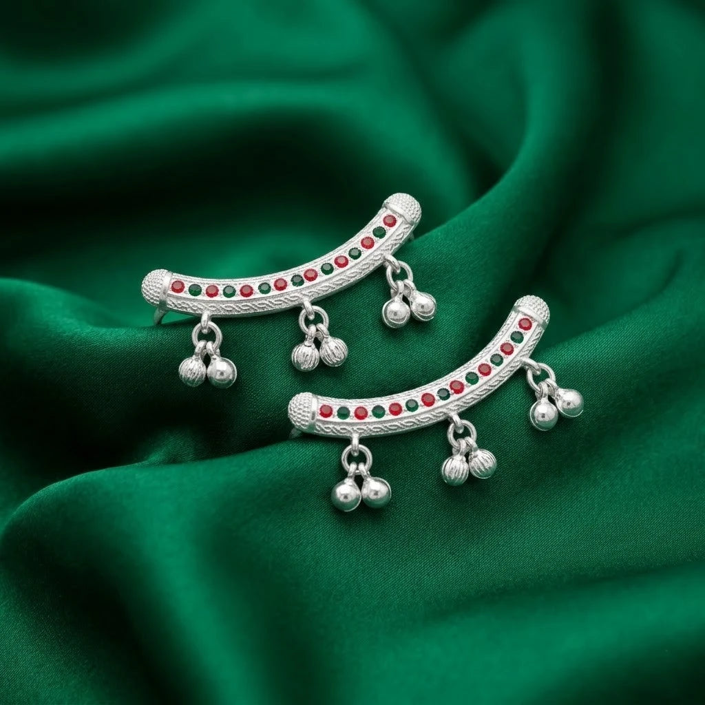 Silver Red Green Ghungroo Toe Ring Pair for Women Traditional Bichhiya 