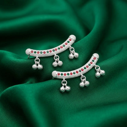 Silver Red Green Ghungroo Toe Ring Pair for Women Traditional Bichhiya 