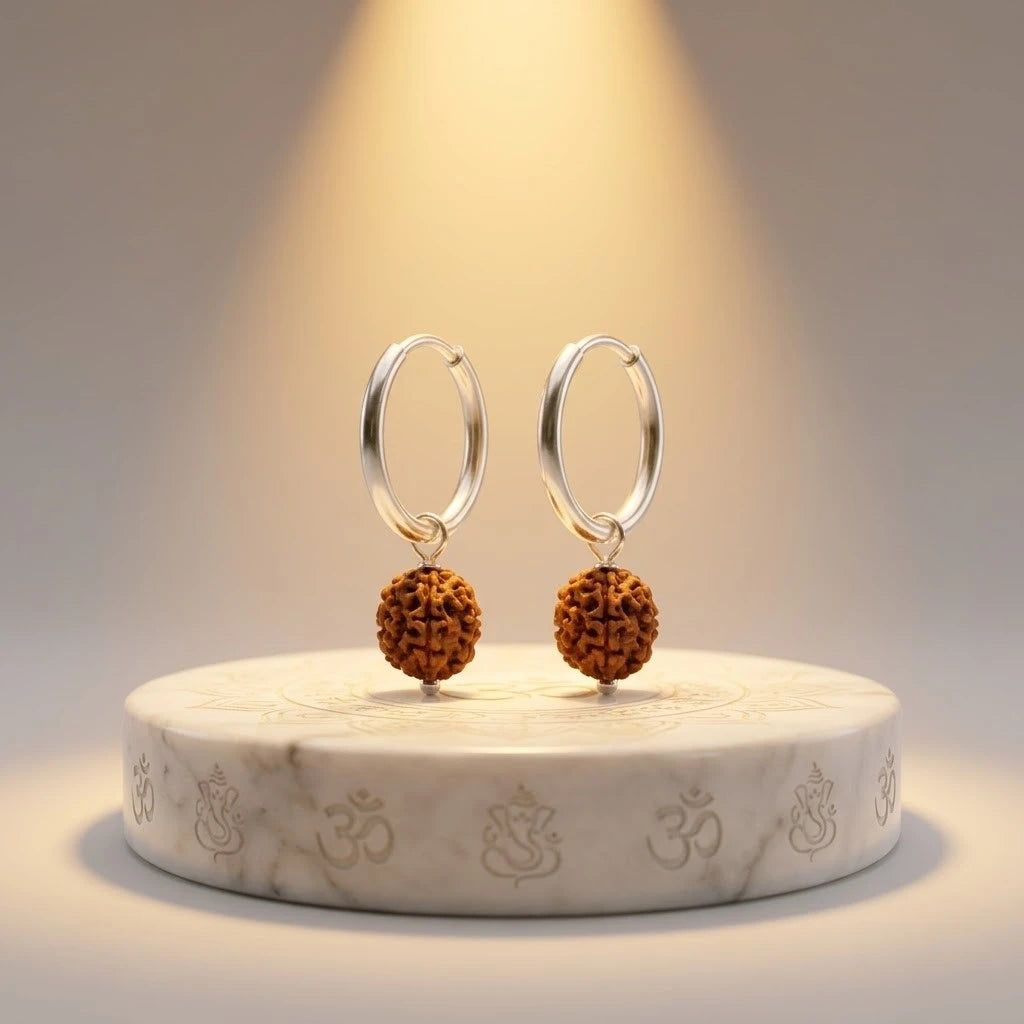 Silver Rudraksha Hoop Earrings Spiritual Unisex Bali Jewelry