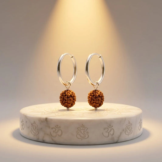 Silver Rudraksha Hoop Earrings Spiritual Unisex Bali Jewelry