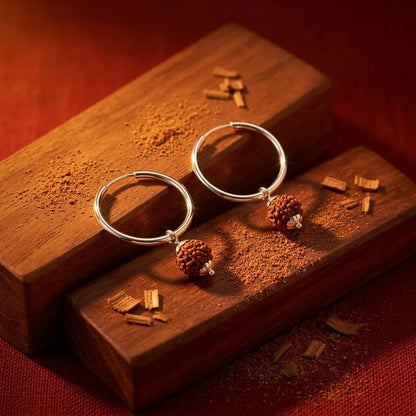 Silver Rudraksha Hoop Earrings Spiritual Unisex Bali Jewelry